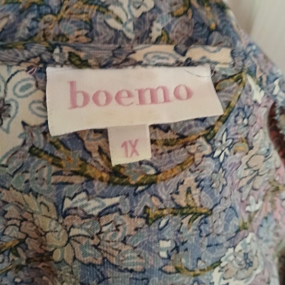 Boemo Anthropologie Floral Long Sleeve Tiered Maxi Dress Peasant Boho 1X Cottage - Picture 7 of 7